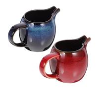 Homoyoyo Lot de 2 Pichets à Lait en Céramique 150 Ml, Pots à Crème Poignée, Pichet Multifonction pour Café, Thé et Sauces, Usage Maison et Restauration, Couleurs Rouges et Bleues