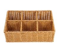 Homoyoyo Panier de Rangement Séparateur à Couverts en Rotin Plastique Kaki | Organisation Multi-usage, Nettoyage Facile, Design Gain de Place, Cuisine et Tiroir, Style Pratique