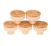 Homoyoyo Patère Murale Bois en Rotin Tressé Rond 5pcs, Crochets Robustes pour Rangement Pratique de Paquet et Clés, Style Boho Minimaliste pour Maison et Boutiques