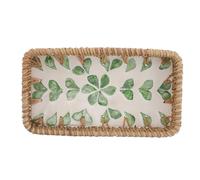 Homoyoyo Plateau Décoratif Tissé en Rotin Coquillages, Organiseur Maquillage Multifonction Petit Format 21,6 X 11,7 Cm, Rangement Parfums et Bijoux pour Salle de Bain ou Coiffeuse