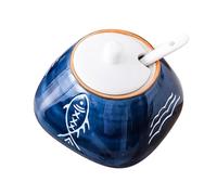 Homoyoyo Pot de Rangement en Céramique Bleu Style Japonerie, Peint à Main | Usage la Cuisine Maison, Matériau Céramique Alimentaire, Format Pratique, Pièce Unique pour Sel et Condiments