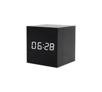 Homoyoyo Réveil Numérique Carré Noir en MDF et PVC Affichage LED, Alarme Silencieuse, Design Créatif pour Bureau ou Chevet, Recharge USB Pratique