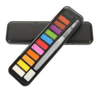 HOMSFOU 1 Boîte Coffret D’aquarelle Solide en Fer, 12 Couleurs | Pinceau à Eau Anti-salissure, Carte de Mélange Incluse, Usage Intérieur ou Extérieur, Noir