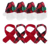 HOMSFOU 4 Ensembles Housse de Bouteille de Noël à Carreaux, Mini Bonnet | Décoration pour Bouteille de Vin, Lot H-jt250 et H-jt308, Tissu Peluche, Style Festif