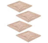 HOMSFOU 4 Pièces Applique en Bois Sculpté Carré Style Européen | Bois Beige Non Peint, Surface à Peindre, pour Relooking DIY, Placards et Chambres