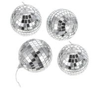 HOMSFOU 4 Pièces Boule Disco Argentée en Verre Design Classique, Décoration pour Fête et Fond Photo pour Pistes de Danse et Soirées à Thème