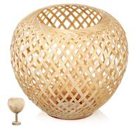 HOMSFOU Abat-Jour en Bambou Tissé Beige pour Plafonnier à Suspendre en Rotin Éclairage Doux Décoration Intérieure Salon Chambre Salle à Manger