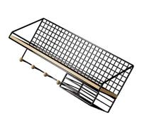 HOMSFOU Bois Étagère Murale Flottante avec Crochet Noire en Fer | Grosse Capacité, Gain de Place, Chambre Cuisine, Style Moderne, Aspect Soigné, Décoration Intérieure