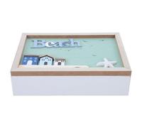 HOMSFOU Boîte de Rangement en Bois Design Marin Décoratif Finition Lisse avec Couvercle et 6 Compartiments Solution Organisée pour Maison et Bureau pour Petits Objets et Sachets de Thé