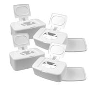 HOMSFOU Boîte de Rangement pour Lingettes Humide et Sèche, Lot de 4 Porte-lingettes en Plastique Blanc, Grand Conteneur Rechargeable Distributeur Intégré, pour Salle de Bain, la Cuisine