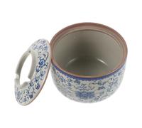 HOMSFOU Cendrier Profond en Céramique Bleu avec Couvercle, Design Chinois Classique, Résistant à Haute Température, Protection Les Cendres, pour Usage Intérieur la Maison