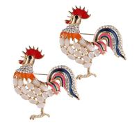 HOMSFOU Coq Design Unique et Amusant Incrustation Complète de Cristaux en Alliage Broche Lot de 2 Pièces pour Femmes Élégantes