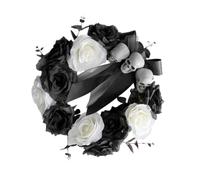 HOMSFOU Couronne d'halloween Noire Suspendue Crâne et Roses en Plastique et Tissu pour Décoration Intérieure de Porte et Mur