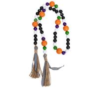 HOMSFOU Décoration Murale Rustique d'halloween en Perles de Bois Naturel avec Pampilles en Corde Noire, pour Vase ou Centre de Table