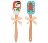 HOMSFOU Grattoir à Beurre de Noël avec Manche en Hêtre en Silicone | Résistant à Chaleur de 40 °c à 230 °c, Motifs Festifs Ronds, Présent pour Proches