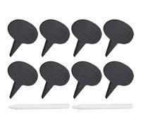 HOMSFOU Lot de 10 Set de Set de Marqueurs à Fromage Ardoise Noire avec 8 Étiquettes Ovales 5,8 X 6 Cm et 2 Craies en Stéatite 8 Cm, pour Plateau de Fromages et Décoration Buffet,