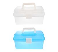 HOMSFOU Lot de 2 Boîtes de Rangement Transparentes Petite Taille, Double Compartiment, Boîte à Outils pour Nail Art et Maquillage, Plastique Solide Blanc et Bleu, Étui Portatif