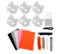 HOMSFOU Masque de Chat Demi-visage en Pvc Réutilisable Blanc à Peindre, Kit DIY Sangle en Peluche et Tissu Viscose A4 pour Jeux et Activités Créatives