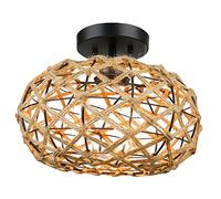 HOMSFOU Plafonnier Rustique en Métal Design Tressé en Corde, Compatible E26/e27, Luminaire Encastré pour Salon ou Salle à Manger D'hôtel