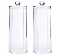 HOMSFOU Pot de Rangement Cylindrique Transparent pour Élastiques et Cotons Démaquillants, 2pcs en PS Couvercle Hermétique, Gain de Place pour Coiffeuse