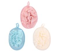 HOMSFOU Serviette Exfoliante 3 Pcs avec Boule de Bain Douce et Confortable pour Gommage et Massage Corporel, Couleurs Beige, Rose et Bleu, Accessoire Polyvalent pour Salle de Bain