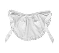 HOMSFOU Tablier Cuisine Blanc à Volants avec Double Poche en Polyester Léger, Style Mi-long Élégant pour Serveur Professionnel en Restaurant Cuisine