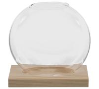 HOMSFOU Vase en Verre Hydroponique Transparent avec Base en Bois Naturel, Pot de Culture sans Terre pour Plantes D’intérieur, Décoration Bureau et Maison, Système Minimaliste pour Jardin
