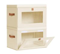 Homsorout Lot de 2 grands organiseurs de rangement de placard - Bacs de rangement pour vêtements avec poignées et fenêtre, boîtes décoratives pliables avec couvercles, conteneurs en tissu pour salon