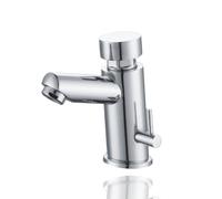 HOMSSY Robinet Temporisé pour Lavabo 2 Eaux - Eau Chaude et Froide, Mitigeur Chromé avec Fermeture Automatique, Contrôle Efficace de l’Eau pour Salle de Bain