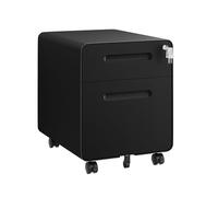 HOMSTEEL Caisson de Bureau Metal,Caisson à 2 Tiroirs,46Px40Lx48.5Hcm,Noir | Caisson de Rangement Mobile,Coins arrondis, Meuble de Rangement Bureau,avec Serrure,4 Clés,Prémonté
