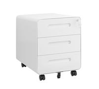 HOMSTEEL Caisson de Bureau Metal, Caisson de Rangement Mobile, Caisson à 3 Tiroirs, Coins arrondis, Meuble de Rangement Bureau, avec Serrure, 4 Clés, Prémonté, 46P x 40L x 50H cm, Blanc