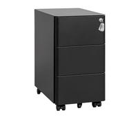 HOMSTEEL Caisson de Bureau Metal, Caisson de Rangement Mobile, Caisson à 3 Tiroirs, Coins arrondis, Meuble de Rangement Bureau, avec Serrure, 4 Clés, Prémonté, 46P x 30L x 54H cm, Noir