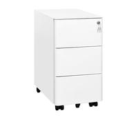 HOMSTEEL Caisson de Bureau Metal, Caisson de Rangement Mobile, Caisson à 3 Tiroirs, Coins arrondis, Meuble de Rangement Bureau, avec Serrure, 4 Clés, Prémonté, 46P x 30L x 54H cm, Blanc