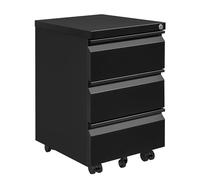 HOMSTEEL Caisson de Bureau Metal, Caisson de Rangement Mobile, Caisson à 3 Tiroirs, Meuble de Rangement Bureau, avec Serrure, 4 Clés, Prémonté, Noir