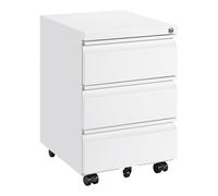 HOMSTEEL Caisson de Bureau Metal, Caisson de Rangement Mobile, Caisson à 3 Tiroirs, Meuble de Rangement Bureau, avec Serrure, 4 Clés, Prémonté, Blanc
