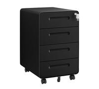 HOMSTEEL Caisson de Bureau Metal, Caisson de Rangement Mobile, Caisson à 4 Tiroirs, Coins arrondis, Meuble de Rangement Bureau, avec Serrure, 4 Clés, Prémonté, 46P x 40L x 64H cm, Noir