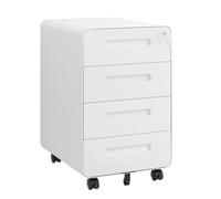 HOMSTEEL Caisson de Bureau Metal, Caisson de Rangement Mobile, Caisson à 4 Tiroirs, Coins arrondis, Meuble de Rangement Bureau, avec Serrure, 4 Clés, Prémonté, 46P x 40L x 64H cm, Blanc