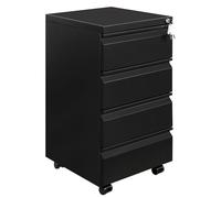 HOMSTEEL Caisson de Bureau Metal, Caisson de Rangement Mobile, Caisson à 4 Tiroirs, Meuble de Rangement Bureau, avec Serrure, 4 Clés, Prémonté, Noir