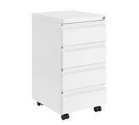 HOMSTEEL Caisson de Bureau Metal, Caisson de Rangement Mobile, Caisson à 4 Tiroirs, Meuble de Rangement Bureau, avec Serrure, 4 Clés, Prémonté, Blanc