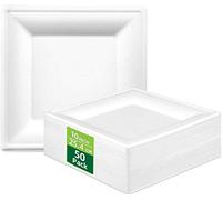 HOMURG assiette carrée en carton jetable anniversaire, solide grande assiette carree 25x25 cm, assiettes papier blanche présentation, vaisselle jetable pour anniversaire noël mariage de 50 pièces