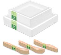 HOMURG ensemble assiette carrée carton solide luxe pour anniversaire mariage, assiettes papier carré et couverts kit jetables, service vaisselle de table complet 150 pièces noël restauration lot de 30