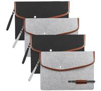 HOMURY Lot de 4 dossiers en feutre : enveloppes A4 avec bouton pression, porte-documents léger, porte-documents, classeurs à fichiers, chemises pour le bureau, l'école (noir et gris, 32 x 23 cm)