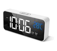 HOMVILLA Digital Alarm Clock with Large LED Temperature Display, Portable Mirror Alarm with Dual Sleep Time Alarm 4-Level Adjustable Brightness Dimmer