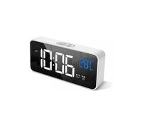 HOMVILLA Digital Alarm Clock with Large LED Temperature Display, Portable Mirror Alarm with Dual Sleep Time Alarm 4-Level Adjustable Brightness Dimmer
