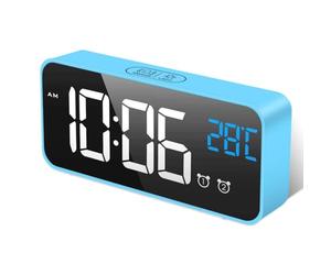 HOMVILLA Réveil Numérique avec Grand Affichage de la Température LED, Alarme de Miroir Portable avec Double Alarme Roupillon Temps Gradateur de Luminosité Réglable sur 4 Niveaux (Bleu)