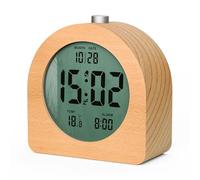 HOMVILLA Réveil Numérique en Bois Réveil Matin Multifonctions Horloge Numérique LCD sans Tic-tac avec Fonction Snooze, Affiche la Date et la Température, Rétro-éclairage Chaud, 12/24H (Bois Brut)