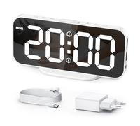 HOMVILLA Réveil Numérique LED avec Double Alarme Réveil Matin avec Fonction Snooze Horloge de Chevet à Miroir Déco Chambre Horloge Digitale Alimenté par USB