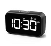 HOMVILLA Réveil Numérique LED avec Fonction Snooze, 2 Alarmes, Rechargeable USB 12 / 24H pour Bureau de Chambre