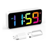HOMVILLA Réveil Numérique LED avec Grands Chiffres RGB, Double Alarme, Fonction Snooze, Luminosité Réglable, 8 Mélodies, Alimentation Secteur