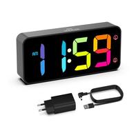 HOMVILLA Réveil Numérique LED avec Grands Chiffres RGB, Double Alarme, Fonction Snooze, Luminosité Réglable, 8 Mélodies, Alimentation Secteur